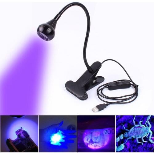 USB Led Desk Lamp Mini Clip-on Flexible High Brightness Led UV Lamp Nail Dryer Cash Medical Product Detector with Switch