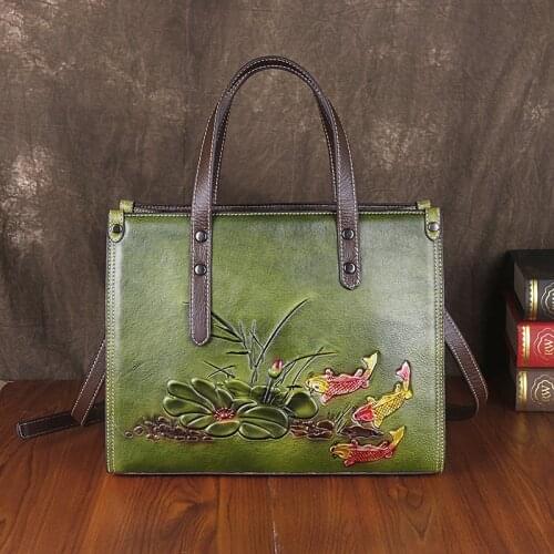 Vintage Large Capacity Women Bag 2021 Spring Casual Tote Genuine Leather Luxury Handbag Retro Cowhide Shoulder Bags Sac A Main