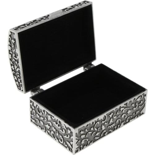 Vintage Antique Silver Metal Small Jewelry Storage Treasure Chest Box Case