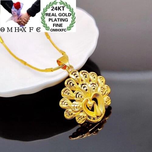 OMHXFC Jewelry Wholesale YM421 European Fashion Hot Fine Woman Girl Party Birthday Wedding Gift Peacock 24KT Gold Pendant Charm