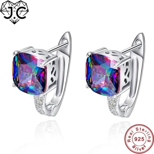 J.C Wholesale Rainbow White Topaz Luxury Earrings Real 100% Solid 925 Sterling Silver Earrings Fashion Jewelry Gift of Women