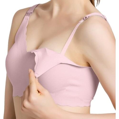 Laser Cutting Breastfeeding Nursing Bra Removable Padded Full Cover Bra Nursing Breathable Wireless Maternity Bra