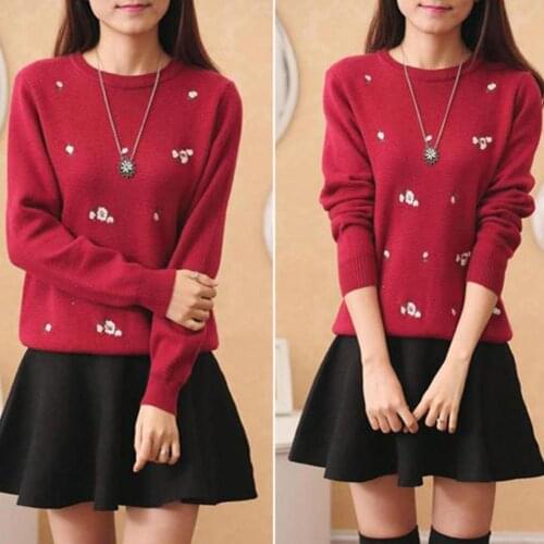 Womens Sweater Fashion Floral Embroidery O Neck Pullover Casual Warm Knitted Jersey Jumper Sweater осень 2021 одежда женская