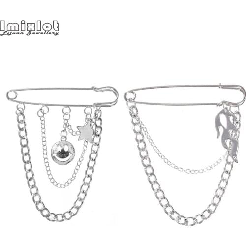 1PC Safety Brooches Pins Smile Alloy Metal Chain Brooch Broches Man Women Suit Shirt Collar Tassel Lapel Pin Party Jewelry Gift