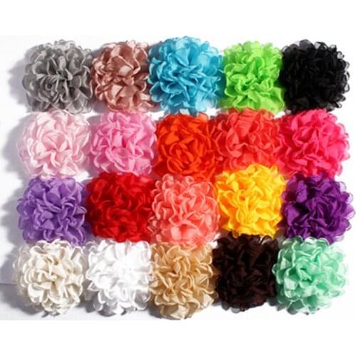 120pcs/lot 4inch 20colors Vintage Burned Eage Chiffon Artificial Flower Clips For Hair Accessories Fabric Flowers For Headbands
