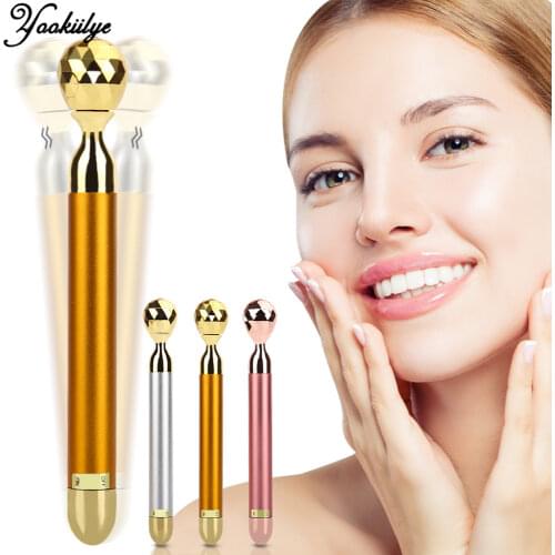 24K Gold Energy Beauty Bar Single Ball Face-lift Vibration Massage Electric Facial Roller Anti Aging Anti-wrinkle Skin Care Tool