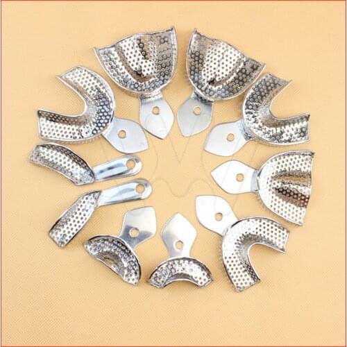 2PcsSet Dental Impression Tray Stainless Steel Teeth Tray Autoclavable Denture Instrument Trays Dentist Tools