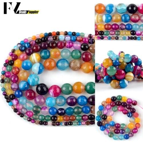 4-12mm Natural Faceted Multicolor Stripe Agates Loose Spacer Round Stone Beads For Jewelry Making DIY Bracelets Necklace 15"