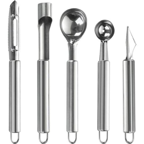 5 PCS Stainless Steel Fruit Cutting Tool Set Fruit Corer Melon Spoon Lemon Peeler Fruit Carving Cutter for Kitchen Gadgets