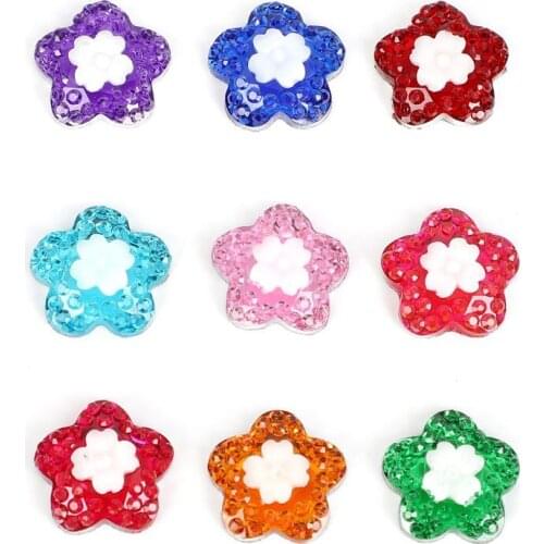 50Pcs 12mm Mixed Resin Plum Blossom Flower Flatback Cabochon Embellishments Scrapbooking Decoration Diy Craft Supplies Accessory