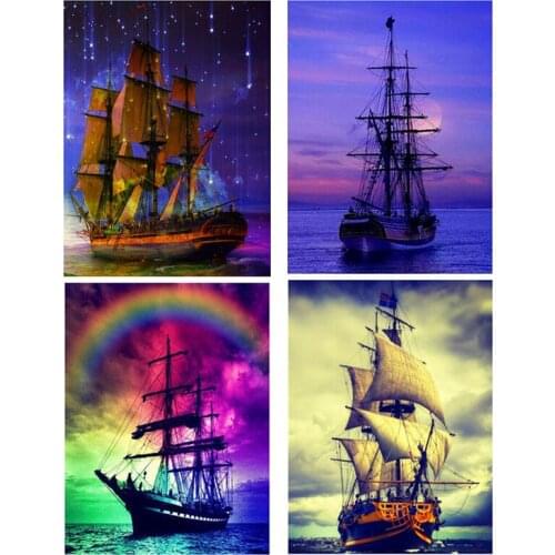 5D DIY Diamond Painting Ship Landscape Diamondl Cross Embroidery Home Decoration