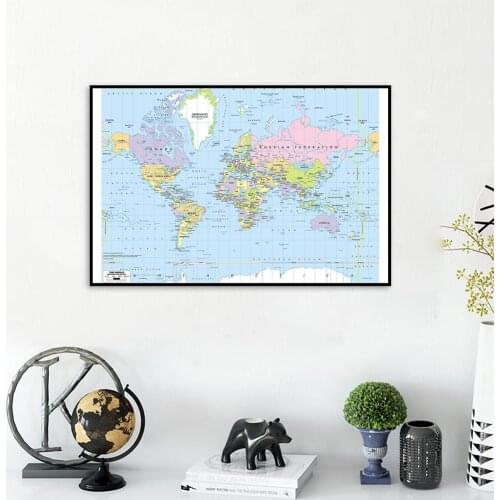 60*40cm The World Political Map Spray Canvas Painting Wall Card Art Poster School Supplies Living Room Home Decor