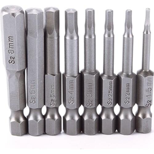 8Pcs 50mm Magnetic Hexagon Screwdriver Bit S2 Steel 1/4 Inch Hex Shank Screw Drivers Set Length H1.5-H8 For Power Tools#95247