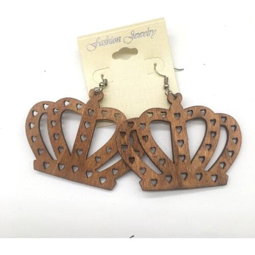 Free shipping! Laser cut Crown Wooden Earrings