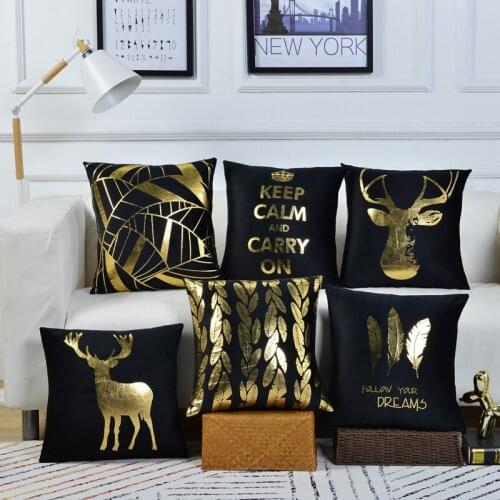 RUBYLOVE Gold Foil Pillow Case Cushion Cover Black Flannel Seat Chair Car Cushion Cover Spandex Printed Pillow Cover
