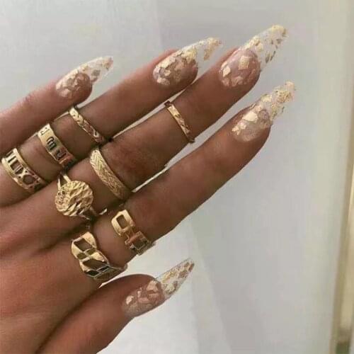 Docona 10pcs/set 2021 New Gold Color Geometric Joint Rings for Women Bohemia Crystal Arrow Ring Set Party Jewelry Anillos 9077