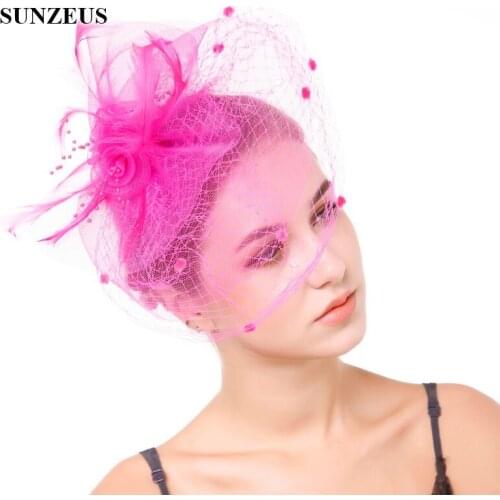 Tulle Flowers Feathers Bridal Hat Beaded Bride Wedding Hat with Face Veil Elegant Womens Party Hair Accessories SH49