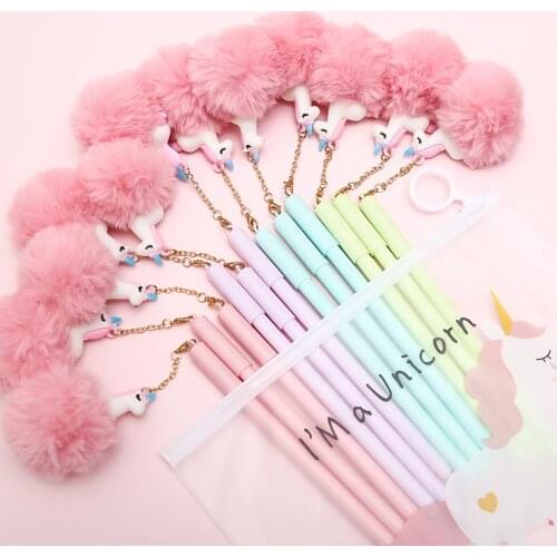 8pcs Fluffy Ball Pendent Gel Pen Kawaii Creative Novelty School Students Signature Ink Pens Cute Office Stationary Accessories