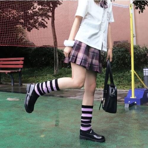 Korean Style Lolita Leg Warmers Girls Striped Color Matching Winter Women Knitted Fluffy Socks Gothic Punk Over The Knee Socks