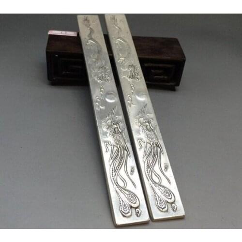 Exquisite CHINAS TIBET SILVER HAND CARVED DRAGON & PHOENIX PAPER WEIGHT