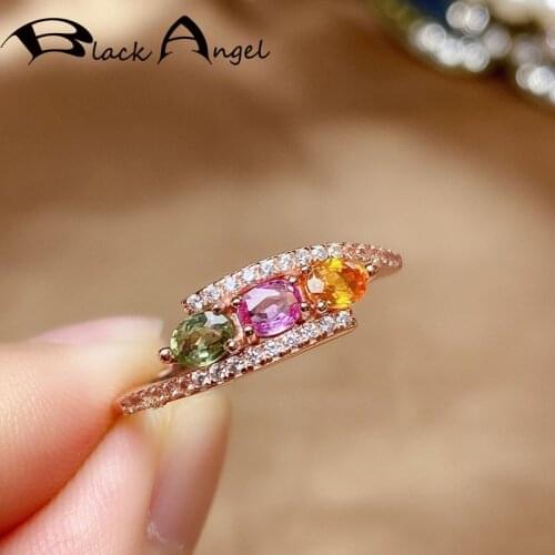 BLACK ANGEL 925 Silver Plating Rose Gold Pavé Colorful Zircon Finger Ring Women Exquisite Student Jewelry Accessories