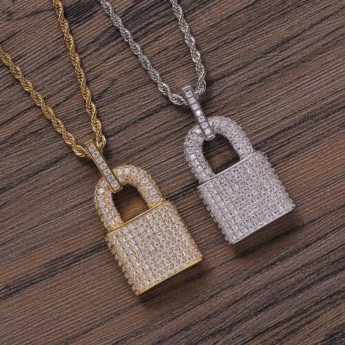 Lock Shape Bling Bling Brass Pendants Hip Hop Jewelry For Man and Women CN320