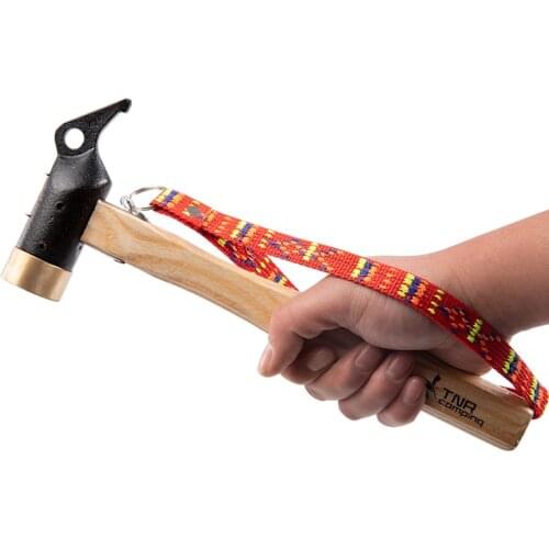 Copper Hammer Outdoor Camping Tent With Wood Handle Anti-slip Rope Camping Brass Hammer for Pulling Tent Nail Peg Survival Tools