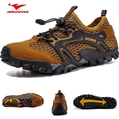 Baideng Men Mesh Hiking Shoes Trekking Climbing Sneakers Non-slip Flat Professional Sports Shoes Large Size 50 Mountain Shoes