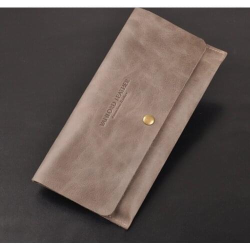 Mens wallet mens Long Wallet Leather Womens Retro soft leather ultra thin card bag large bill clip simple Wallet