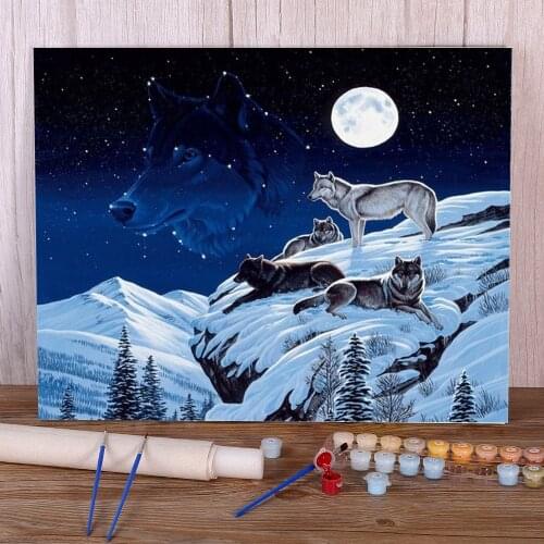 Moon And Wolf DIY Painting By Numbers Complete Kit Acrylic Paints 40*50 Painting On Canvas Home Decor Crafts For Adults Art