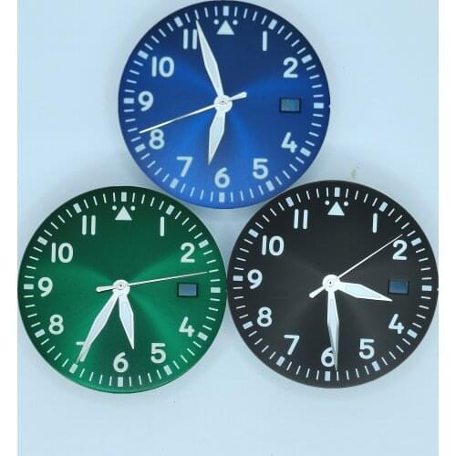 New Mans Watch 33.8MM Green Night Light Dial And Hands Fit NH35 Automatic Mechanical Movement