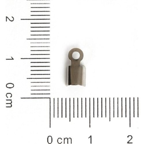 New Arrival 50pcs/lot 4x9mm Fit 2mm Rope Chain Stainless Steel Cord Crimp End Cap for Jewelry Fandings Making