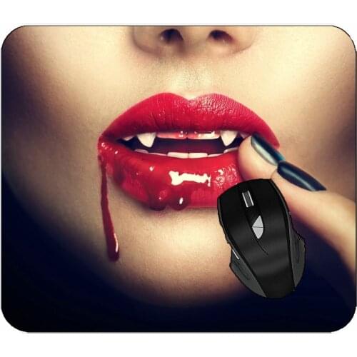 Office Mouse Pad Dark Fangs Blood Lipstick Fantasy Vampire Lips Non-Slip Rubber Mousepad
