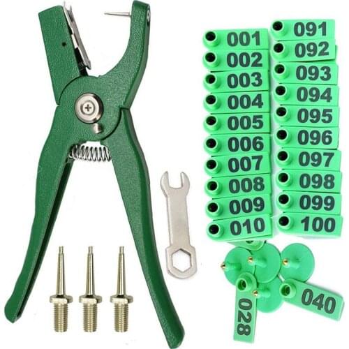 Livestock Animal Ear Tag Pliers, with Number 001-100 Ear Tags and 3 Pins, for Installing Cattle Sheep Pigs Ear Tags