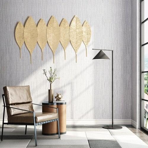 Modern Wrought Iron Gold Leaf Wall Hanging Ornaments Hotel Porch Wall Sticker Decoration Home Livingroom Wall Mural Accessories