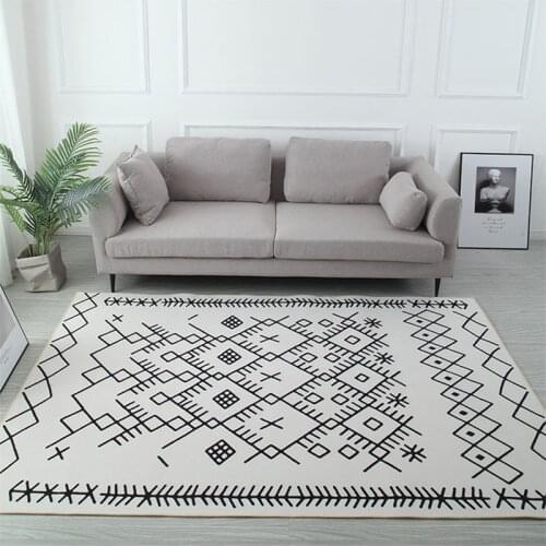 Modern Geometric Living Room Carpet Black White Rug Nordic Printed Carpet Home Tapete Non-Slip Children Kids Soft Play Floor Mat