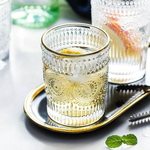 Drinking Glasses Retro Wedding Painted Phnom Penh Embossed Glass Home Dining Table Tea Cup Breakfast Milk Juice for Water Cup