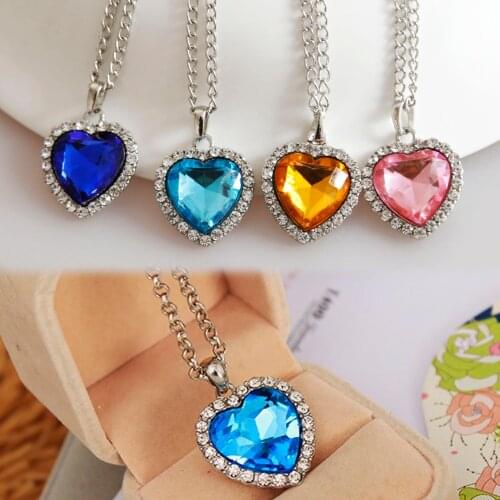 Titanic Heart Of Ocean Crystal Rhinestone Love Forever Pendant Necklace Blue Champagne Love Heart Shape Necklace Fashion Jewelry