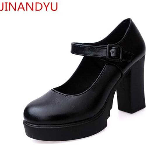 Leather Pumps Women Platform Heels Round Toe Dress Shoes for Women Elegant Chunky High Heels Wine Red Black Office Shoes Women