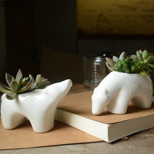 Creative White Cute Animal Mini Flowerpot Plant Succulent Potted Countertop Ceramic Flowerpot Office Home Decoration Accessories