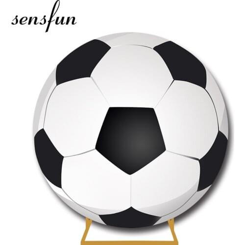 Sensfun Round Circle Photography Background Cover Elastic Soccer Football Theme Little Boys 1st Birthday Party Backdrop Custom