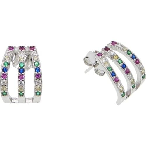 925 sterling silver silver fine jewelry geometric simplebar stud delicate minimal colorful rainbow cz earring 925