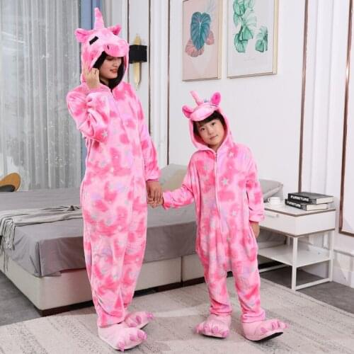 Women Unicorn Totoro Tiger Onesies Unisex Winter Stitch Onesies Kids Nightwear Anime Costume Adults Flannel Sleepwear Pajamas