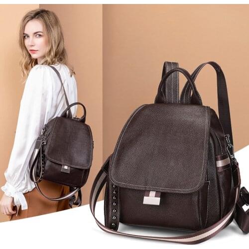 Womens Backpack Schoolbag Fashion Design Versatile Large Capacity Dual-Use Super Soft Leather Anti-Theft One-Shoulder Travel Ba