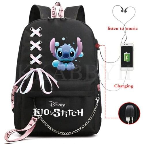 Disney Stitch Mochila Feminina Backpack Usb Charging School Bags Teenage Girls Boys Laptop Back Pack Women Travel Bagpacks