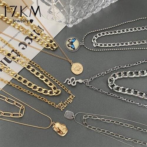 Korean Multilayer Butterfly Coin Pendant Necklace For Women Gold Silver Color Thick Chain Necklaces 2021 Trend Jewelry