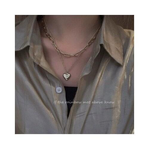 High Quality Vintage Double Chains Thick Lock Heart Shape Pendant Necklace Choker Clavicle Chain Women Punk Party Necklace INS