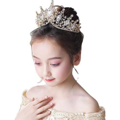Golden Tiaras Crystal Crown Headdress Childrens Princess Girls Headband Birthday Cake Decoration Accessories Gift Diadems
