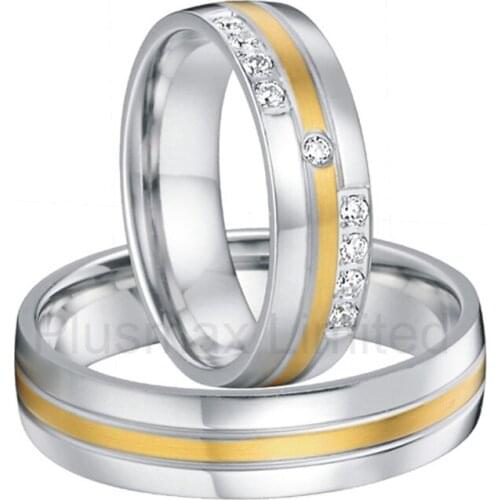 Custom anel feminino titanium proposal gold color inlay promise cz wedding rings for men and women