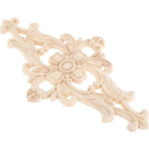 1pc Wood Door Decals Vintage Flower WoodCarving Unpainted Oak Onlay Applique Plaques Furniture Home Decor Diamond Shape 27*14cm